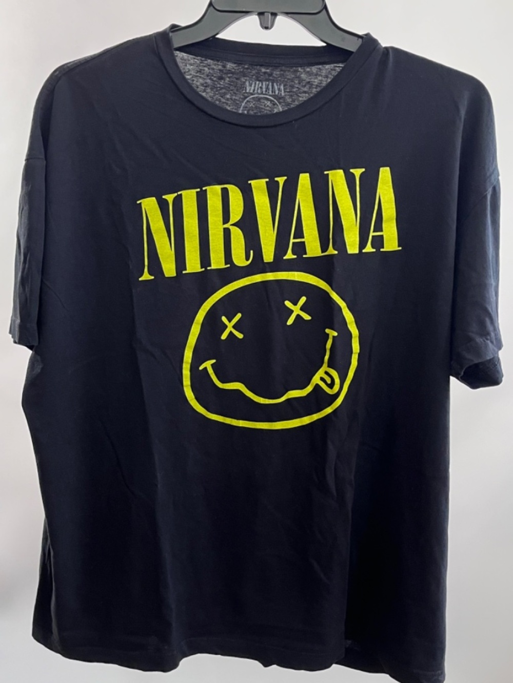 Nirvana Smiley Face Graphic Black T-shirt Rock Band Retro Unisex Size 2XL